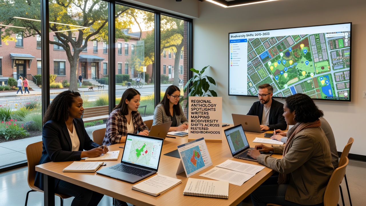 Detailed maps and field notes showing species distribution changes in restored urban areas